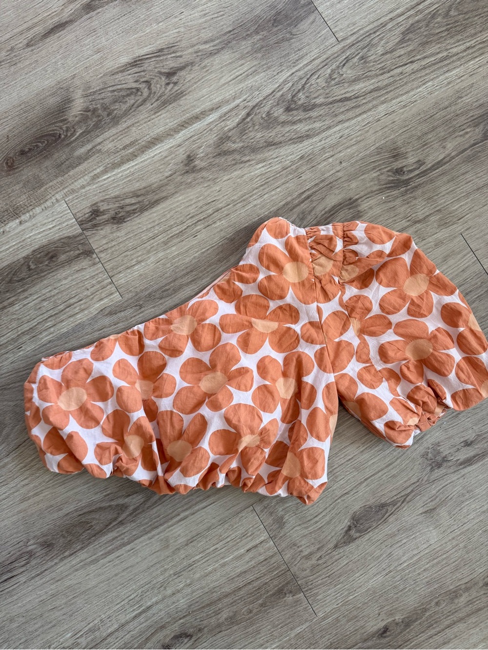 Orange Floral One-Shoulder Puff Sleeve Top